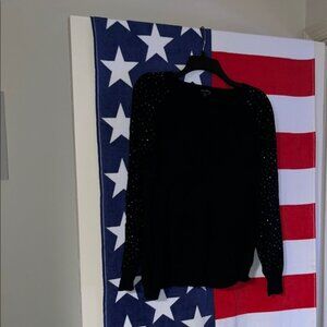 Stylish Black Sweater with Embellished Sleeves